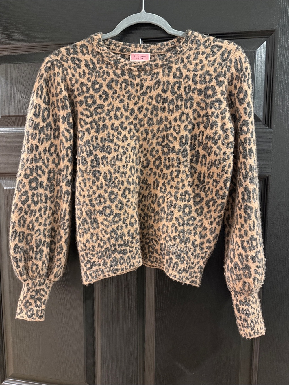 Kate Spade Leopard Print Puff Sleeve Sweater Size M